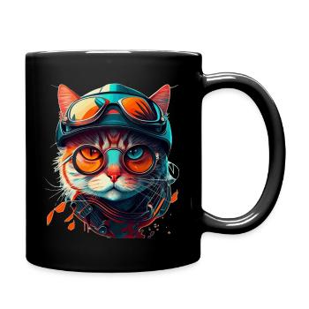 Tiger cat face with style sunglasses - Full Colour Mug - black - Right