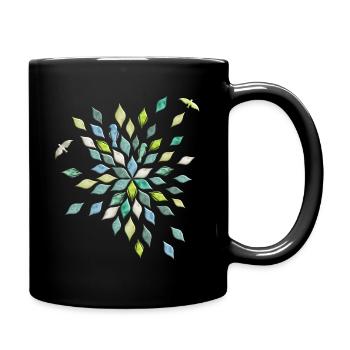 Blätter und Vögel in Blumen Muster - Tasse einfarbig - Schwarz - Rechts