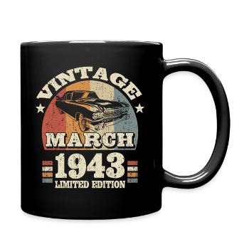 März 1943 - 80 Jahre alt - 80. Geburtstag - Tasse einfarbig - Schwarz - Rechts