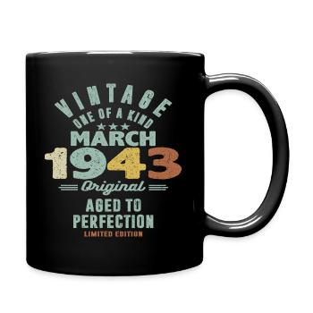 März 1943 - 80 Jahre alt - 80. Geburtstag - Tasse einfarbig - Schwarz - Rechts