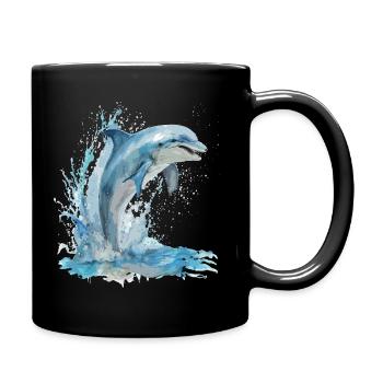 Springender Delfin - Tasse einfarbig - Schwarz - Rechts