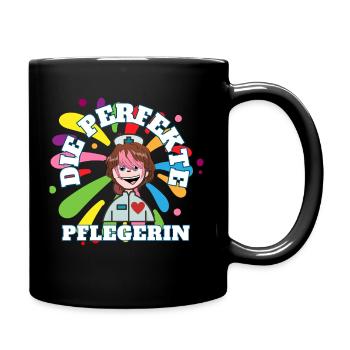 Altenpflege, fröhliche Pflegerin, bunt, Senioren - Tasse einfarbig - Schwarz - Rechts