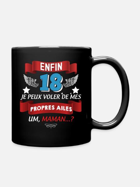 Enfin 18 Ans Citation Drôle Anniversaire - Mug uni - noir