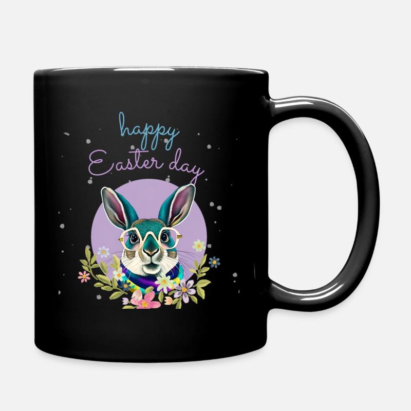 Funny rabbit funny glasses bunny easter day - Full Colour Mug - black
