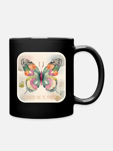 Butterflies pattern - Full Colour Mug - black