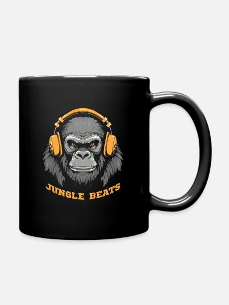 Gorille portant des écouteurs - Jungle beats - Mug uni - noir