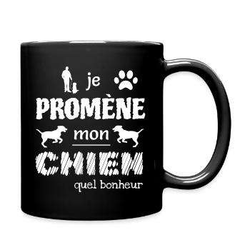 Je promène mon chien quel bonheur - Mug uni - noir - Droite