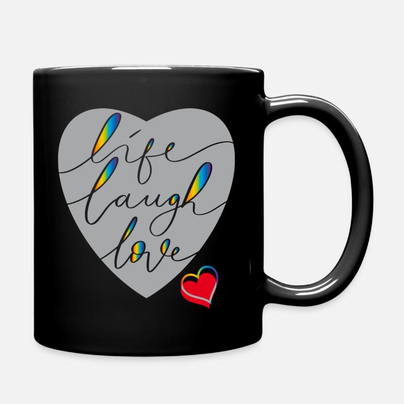 Life, laugh, Love, Herz - Full Colour Mug - black