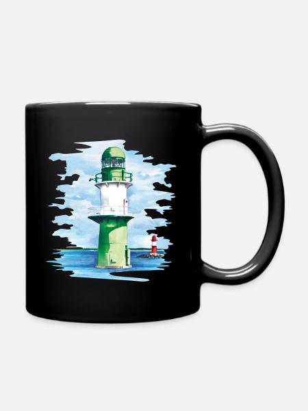 Warnemünde Leuchtturm - Tasse einfarbig - Schwarz