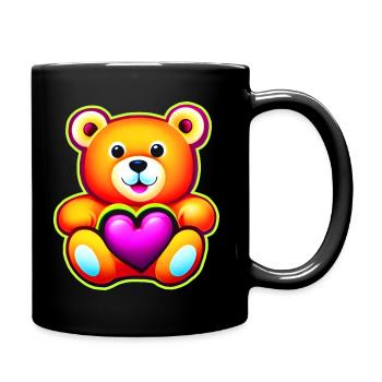 Niedlicher süßer Teddybär mit rosa Herz - Tasse einfarbig - Schwarz - Rechts