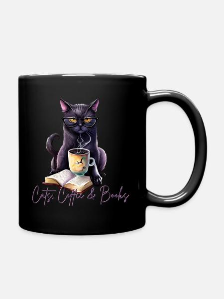 Cats coffee books Katzen Kaffee Bücher - Tasse einfarbig - Schwarz
