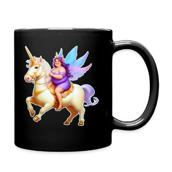 Cute Fat Good Mood Fairy with Unicorn - Full Colour Mug - black - Right