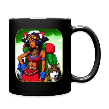 Niedliches Anime Manga Girl mit Hunde Wolf - Tasse einfarbig - Schwarz - Rechts