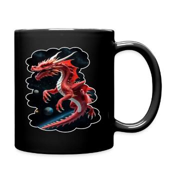 Roter Fantasy Drache schwebt im Weltall - Tasse einfarbig - Schwarz - Rechts