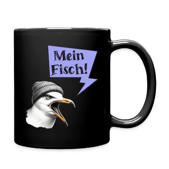 Mein Fisch! Möwe mit Beanie Mütze Spruch - Tasse einfarbig - Schwarz - Rechts