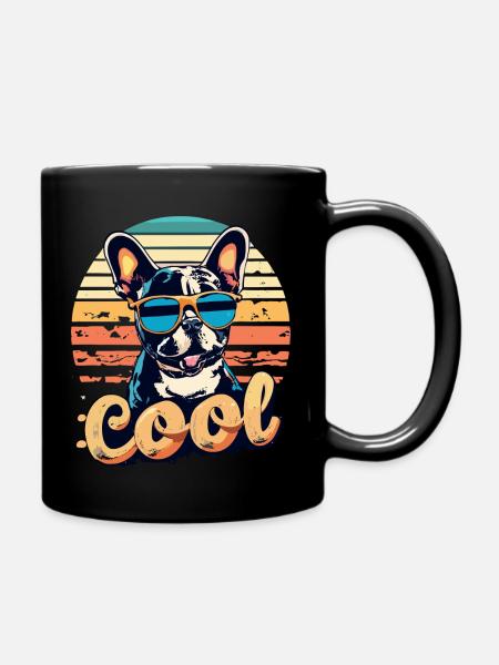Vintage Sunset Frenchie Design - Full Colour Mug - black