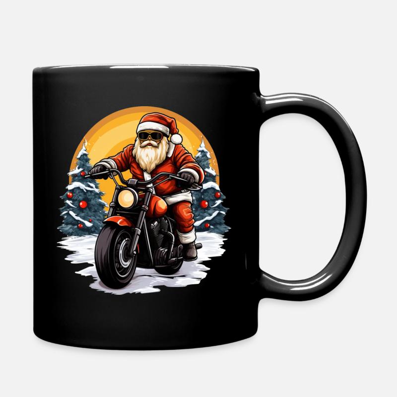 Motorradfahrer Weihnachtsmann - Tasse einfarbig - Schwarz