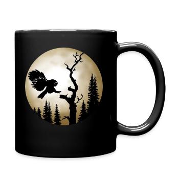 Tawny owl in front of the moon - Full Colour Mug - black - Right