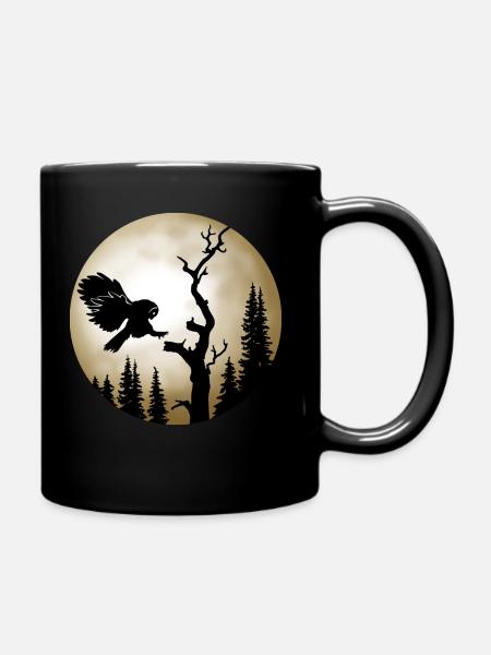 Waldkauz vor dem Mond - Tasse einfarbig - Schwarz