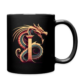 Buchstabe I mit Drache - Tasse einfarbig - Schwarz - Rechts