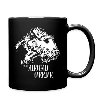 Aimé par un chien Airedale Terrier disant Wilsigns - Mug uni - noir - Droite