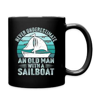Unterschätze niemals einen alten Mann mit einem Segelboot - Tasse einfarbig - Schwarz - Rechts