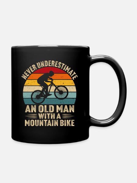 Old Man With A Mountain Bike - Full Colour Mug - black