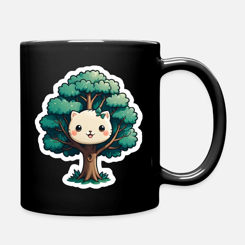 Cute tree sticker with a cat - Full Colour Mug - black