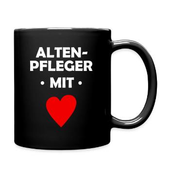 Altenpfleger mit Herz - Tasse einfarbig - Schwarz - Rechts