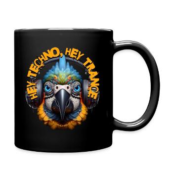 HEY TECHNO HEY TRANCE - Cool Parrot & Headphones! - Full Colour Mug - black - Right