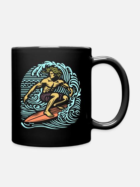 vintage été surfeur sur planche la vague design - Mug uni - noir