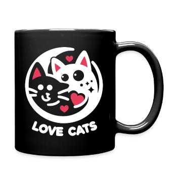 Minimalist Feline Love: Two Loving Cats - Full Colour Mug - black - Right