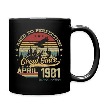 43 Jahre alt, Aged to Perfection, geboren im April 1981 - Tasse einfarbig - Schwarz - Rechts