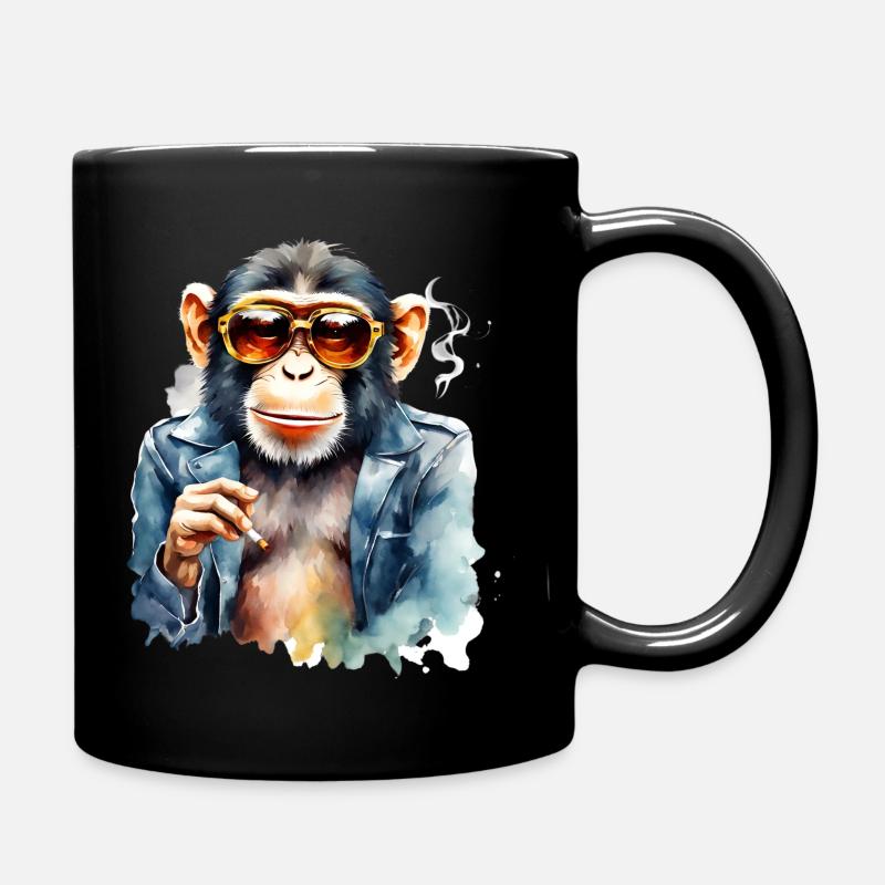 Cool monkey with denim jacket and cigarette Picture - Full Colour Mug - black