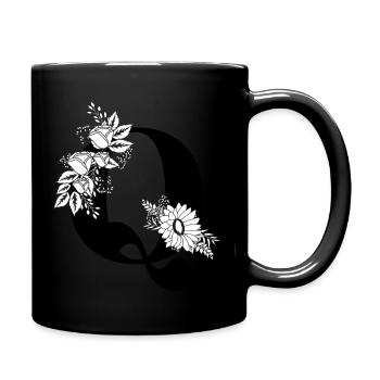 Lettre q floral noir et blanc - Mug uni - noir - Droite