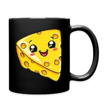 Morceau de fromage kawaii avec un visage amusant - Mug uni - noir - Droite