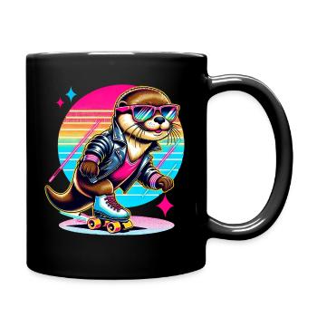 Retro Rollschuh Otter mit Sonnenbrille - Tasse einfarbig - Schwarz - Rechts