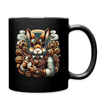 Steampunk bunny with gears and clock - Full Colour Mug - black - Right