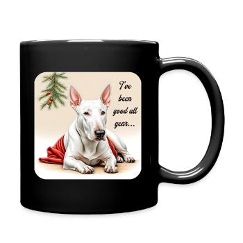 Bullterrier wartet auf den Weihnachtsmann - Tasse einfarbig - Schwarz - Rechts