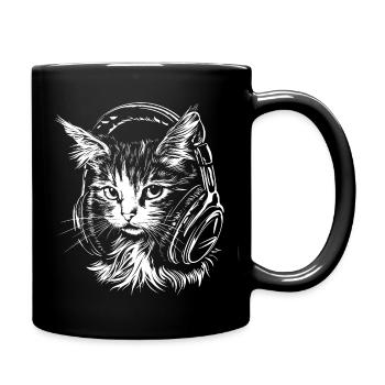 Cat Headset Music DJ - Full Colour Mug - black - Right