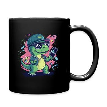 Cooler Dino mit Sonnenbrille Smartphone Streetstil - Tasse einfarbig - Schwarz - Rechts