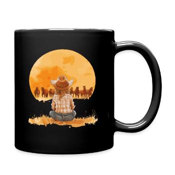 Pferd Pferde Reiten Reiterin Sunset Retro Vintage - Tasse einfarbig - Schwarz - Rechts