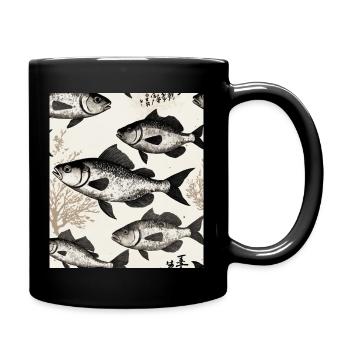 Japanese Style Fish Drawing - Full Colour Mug - black - Right