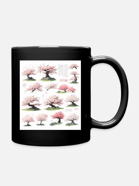Illustrations of cherry trees - Full Colour Mug - black
