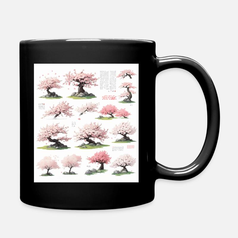 Illustrations of cherry trees - Full Colour Mug - black