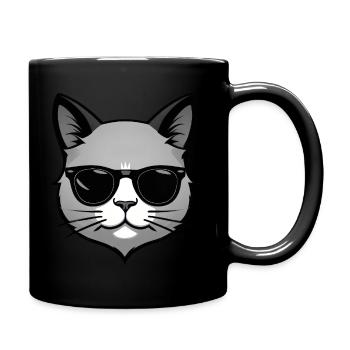 Coole Cartoon Katze mit Sonnenbrille - Tasse einfarbig - Schwarz - Rechts