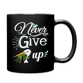 Never Give Up 🐸 Niemals aufgeben Frosch vs Storch - Tasse einfarbig - Schwarz - Rechts