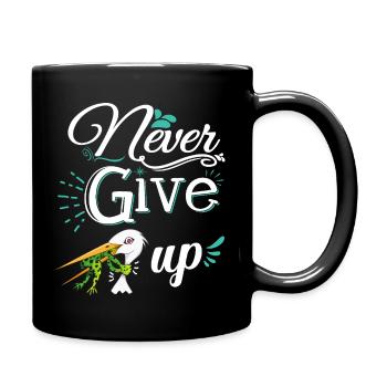 Never Give Up 🐸 Niemals aufgeben Frosch vs Storch - Tasse einfarbig - Schwarz - Rechts