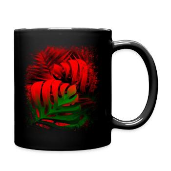 Muster mit Pflanzen Monstera Farn Blätter rot grün - Tasse einfarbig - Schwarz - Rechts