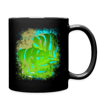 Holiday feeling palm trees & Monstera leaves green/gold - Full Colour Mug - black - Right